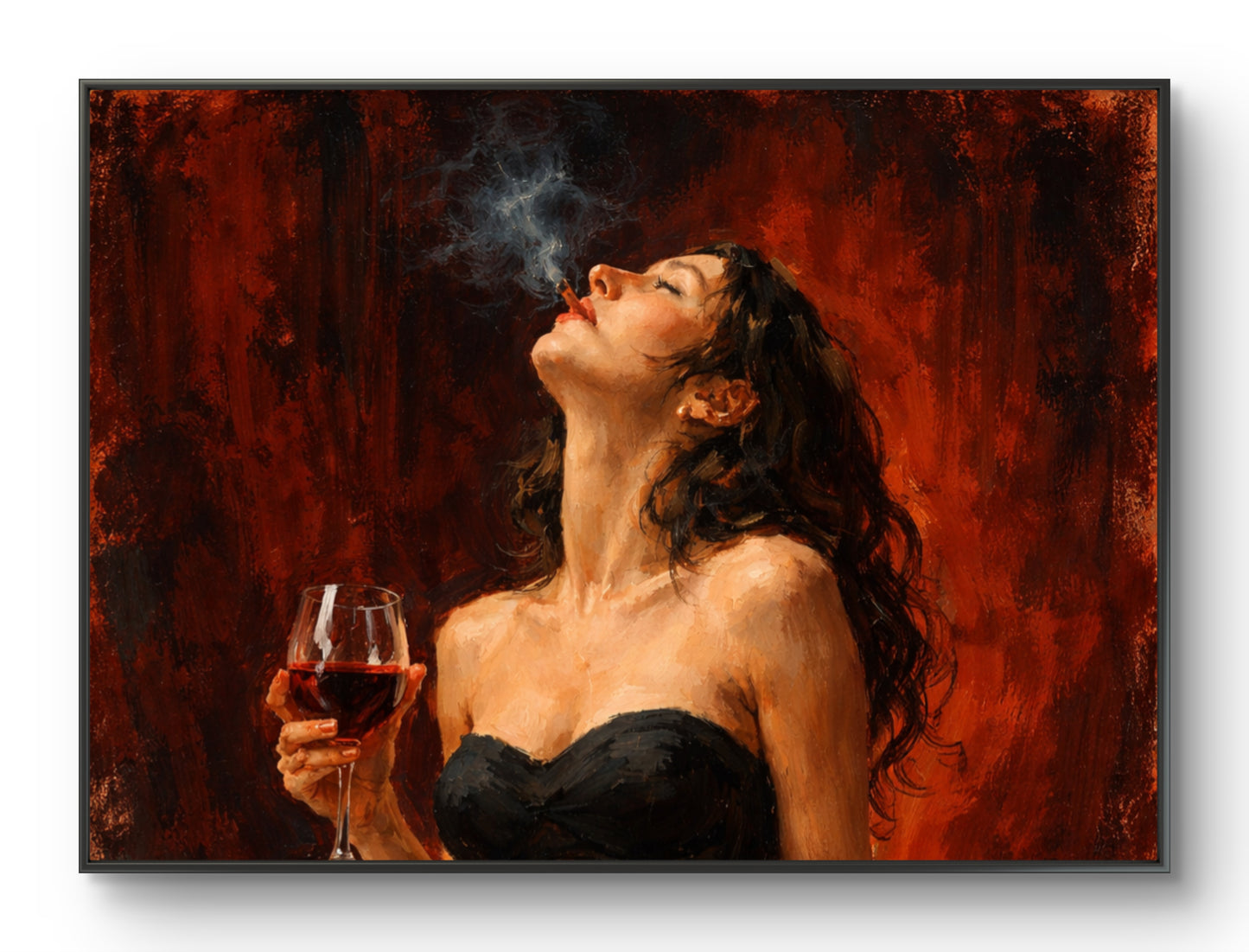 The one smoking and holding a wine glass