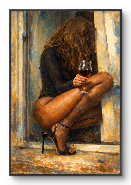 The one sitting at the window holding a wine glass