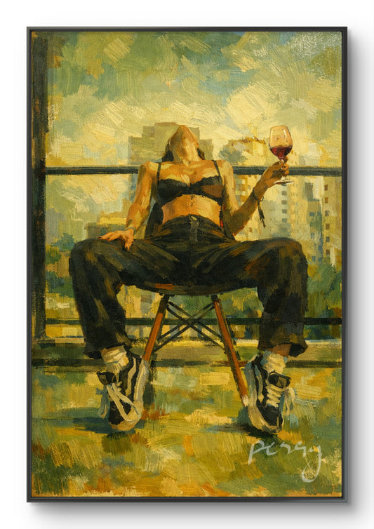 The one with sneakers and Wine on the balcony