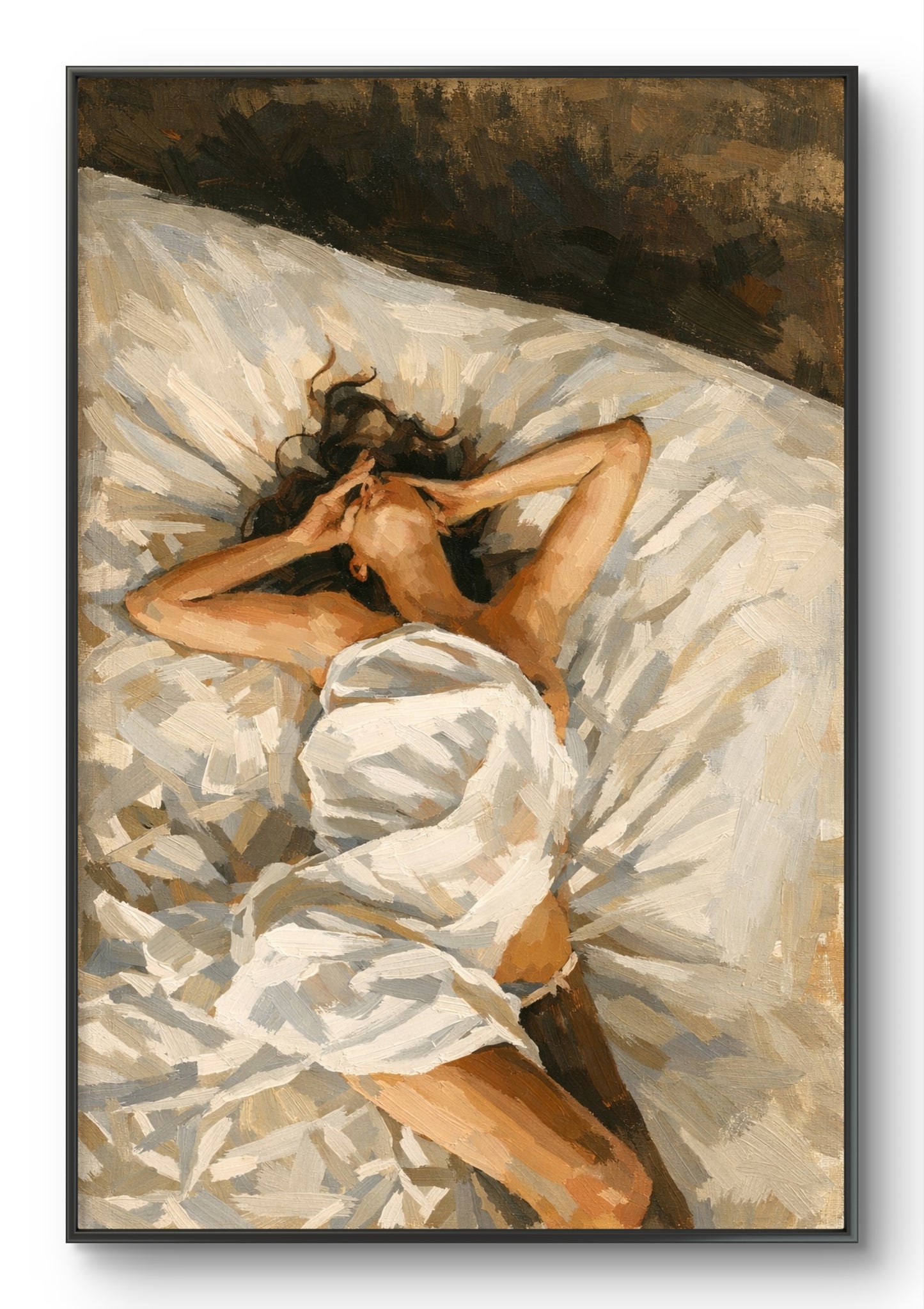 The one in bed covering her face