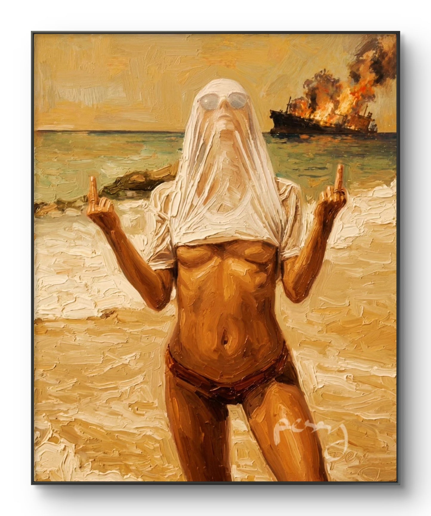 The one burned ship and giving middle finger