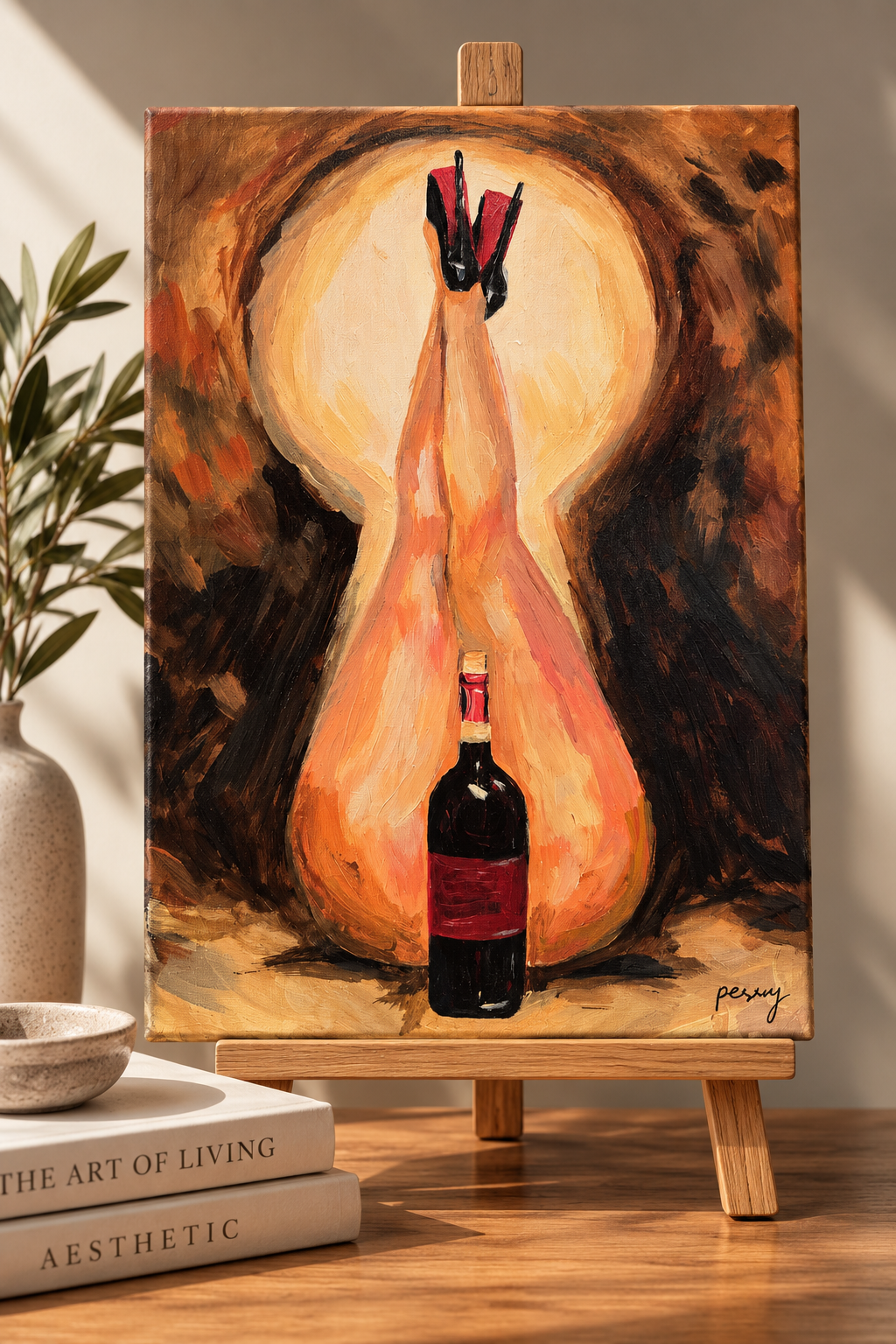 The one hiding behind the bottle (Hand Painted)