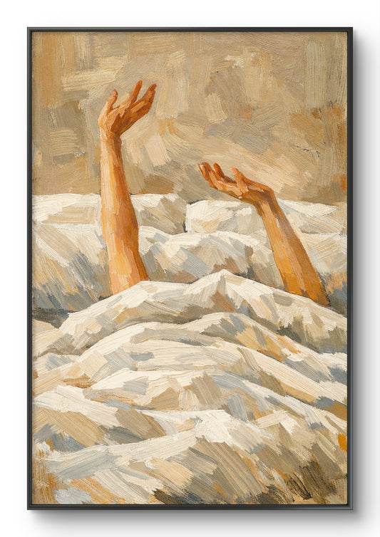 The one raising hands up in bed