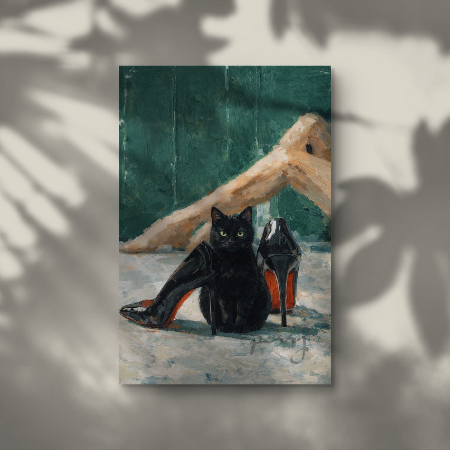 The one with the black cat and high heels