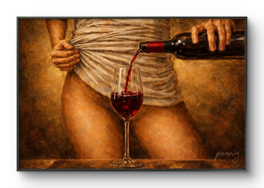 The one with her mount of venus behind a wine glass