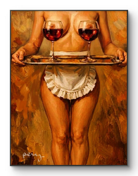 The one serving wine on a tray