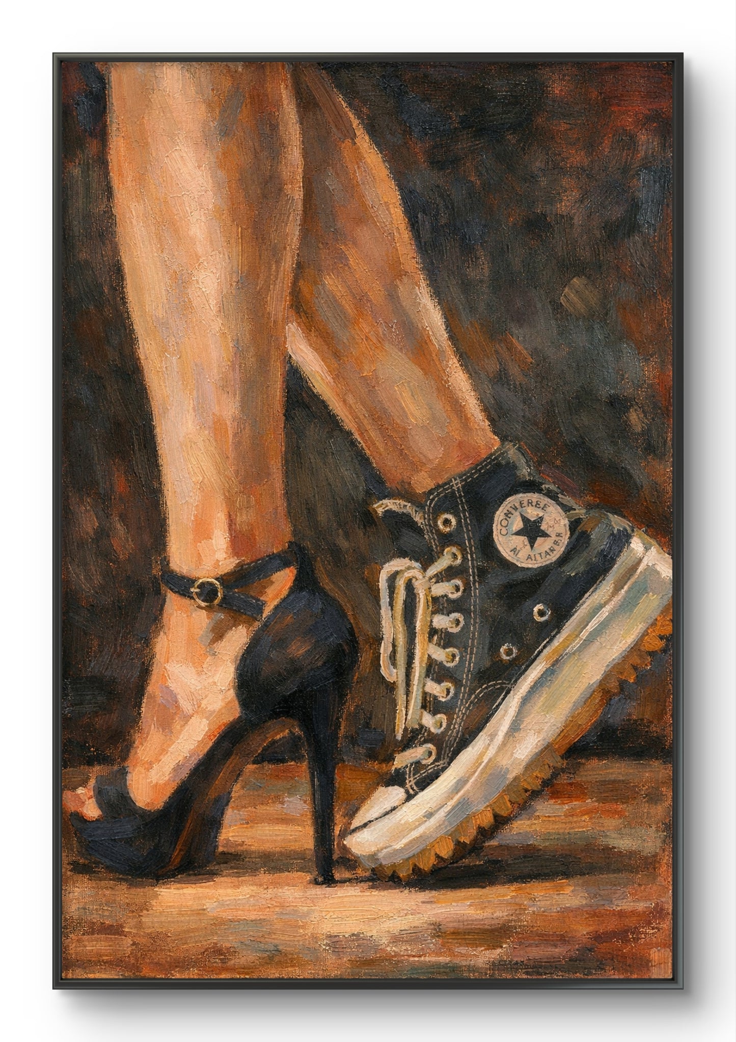 The one with heels and sneakers