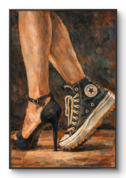 The one with heels and sneakers
