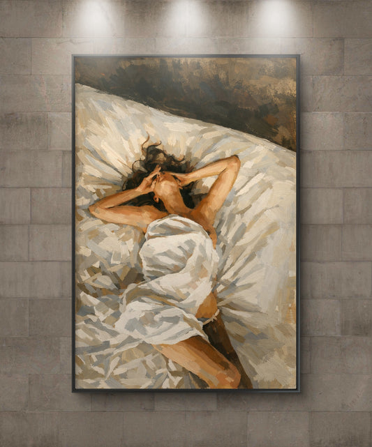 The one in bed covering her face