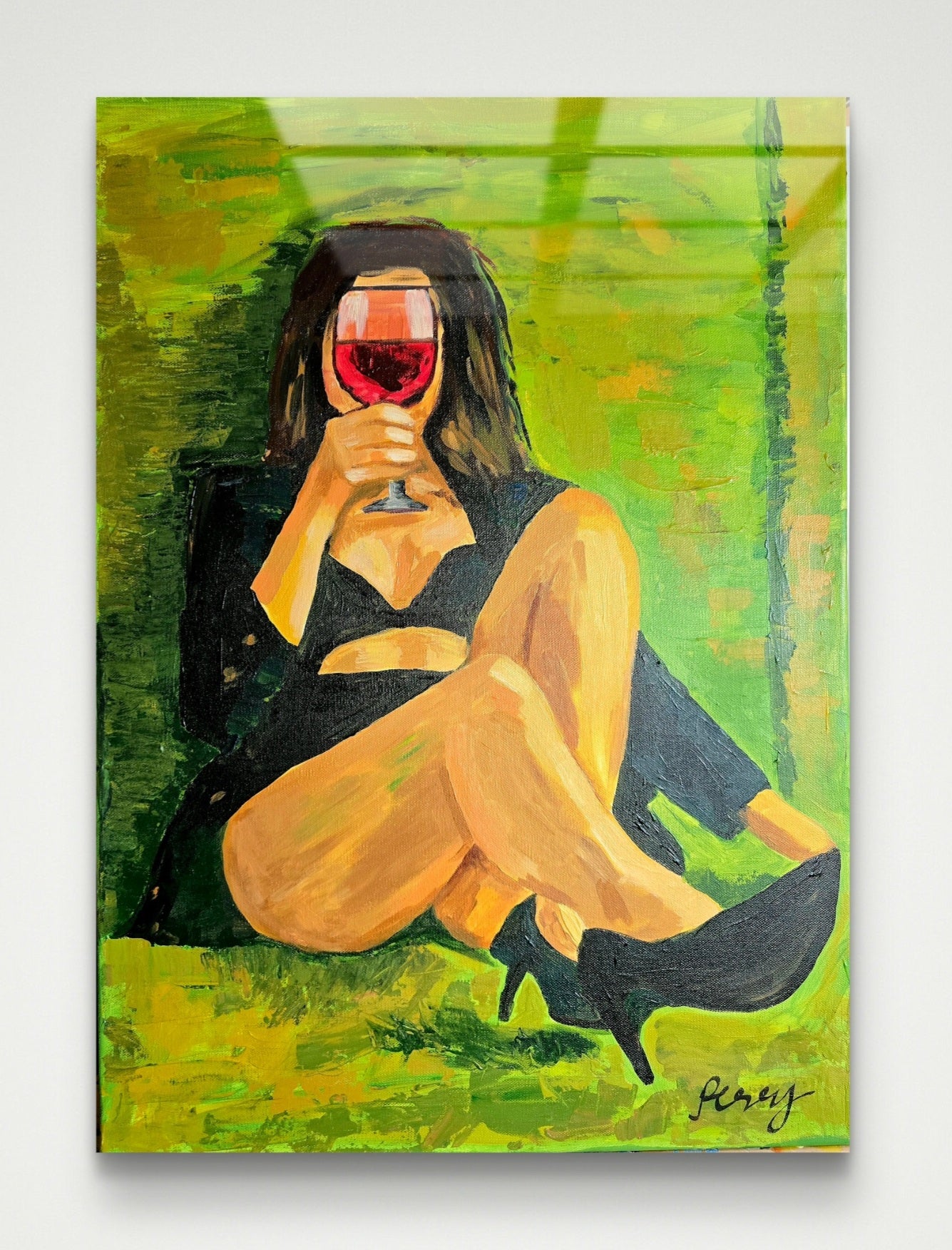 The one keeping the wine glass before her face (Original)