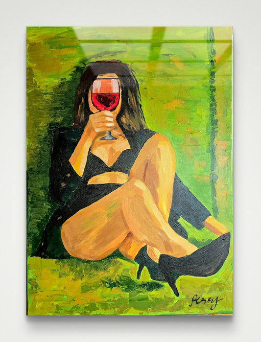 The one keeping the wine glass before her face (Original)