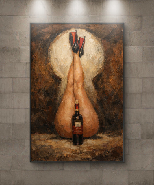 The one with the feet up behind a wine bottle