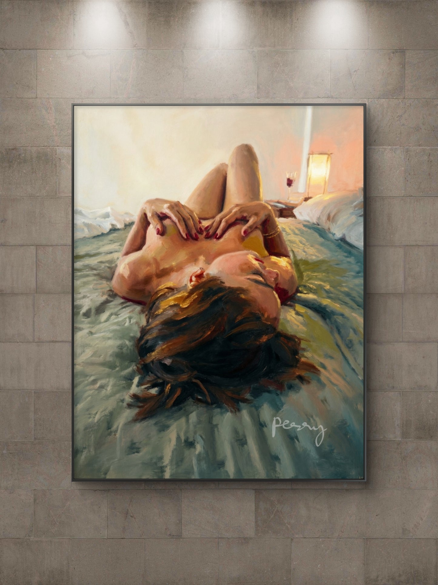 The one on the bed holding her breasts