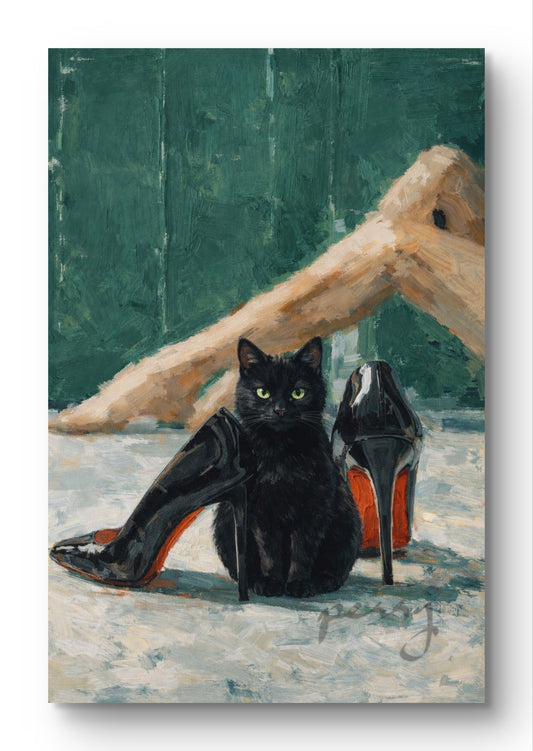 The one with the black cat and high heels