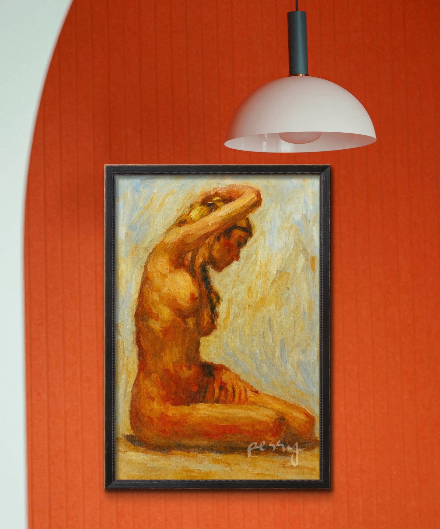 The nude one sitting with arm raised
