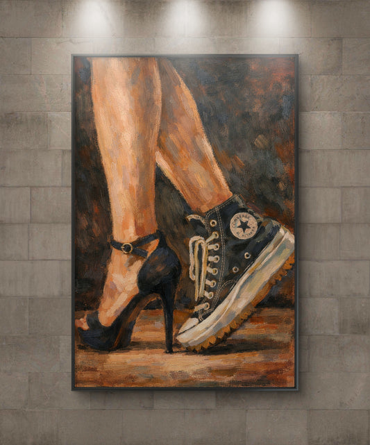 The one with heels and sneakers