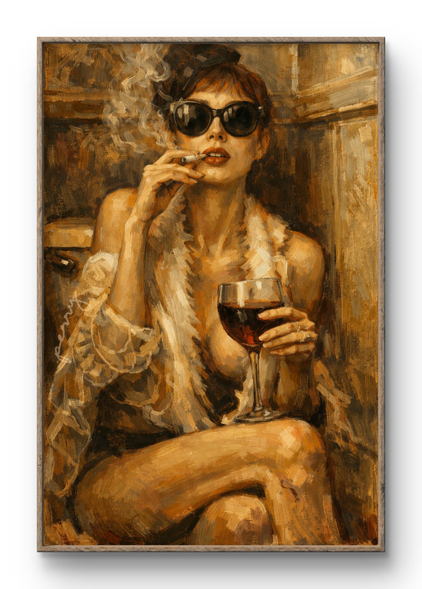 The one seated on toilet smoking and drinking wine