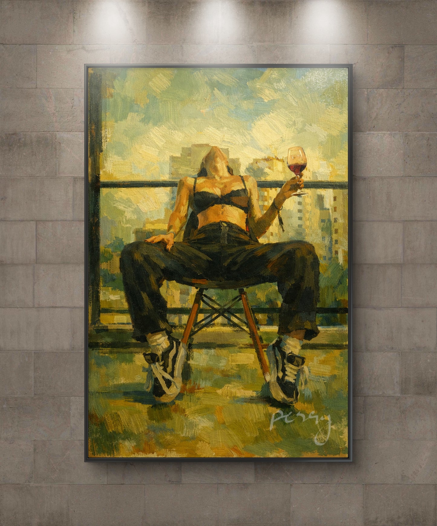 The one with sneakers and Wine on the balcony