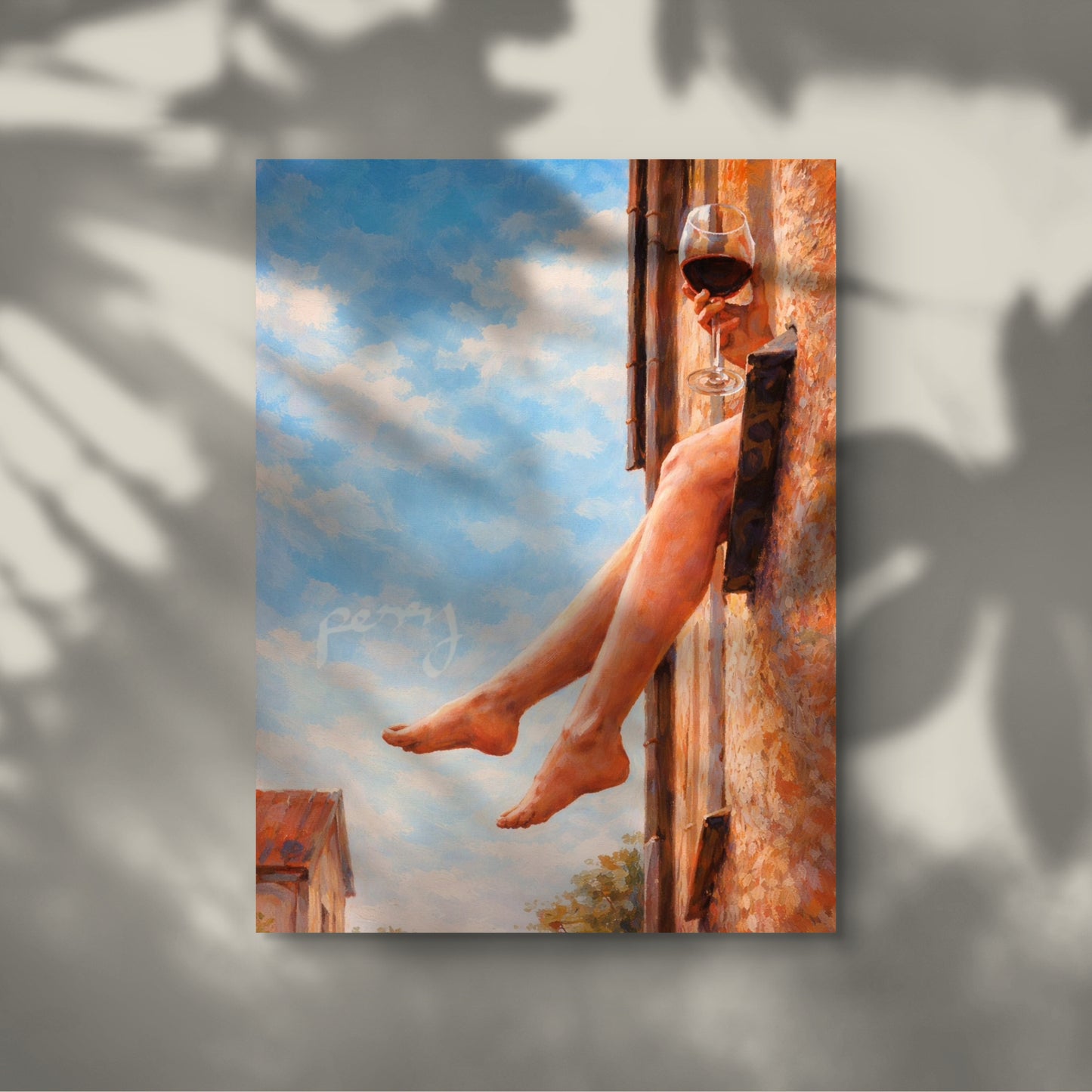 The one hanging her legs from the window