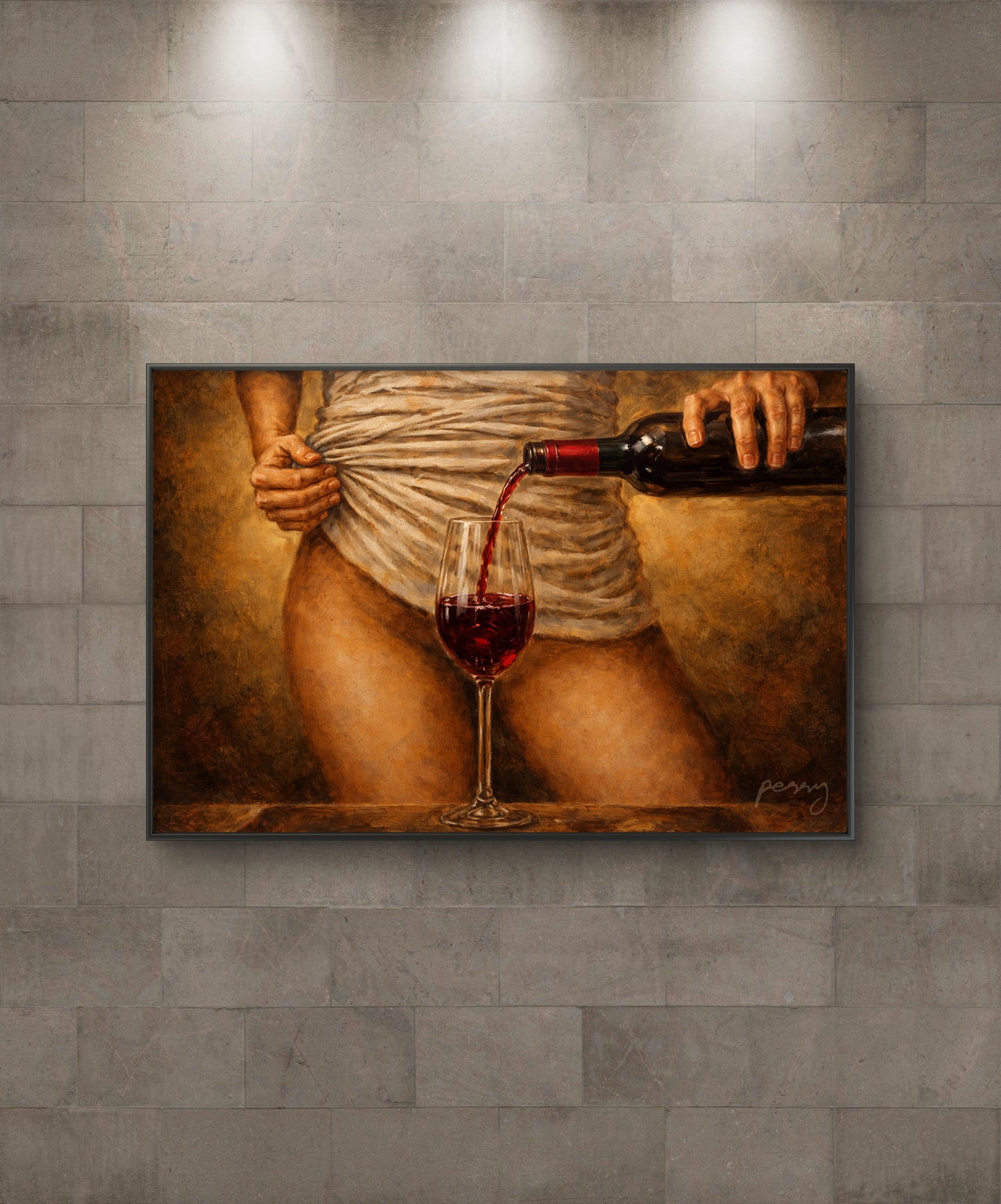 The one with her mount of venus behind a wine glass