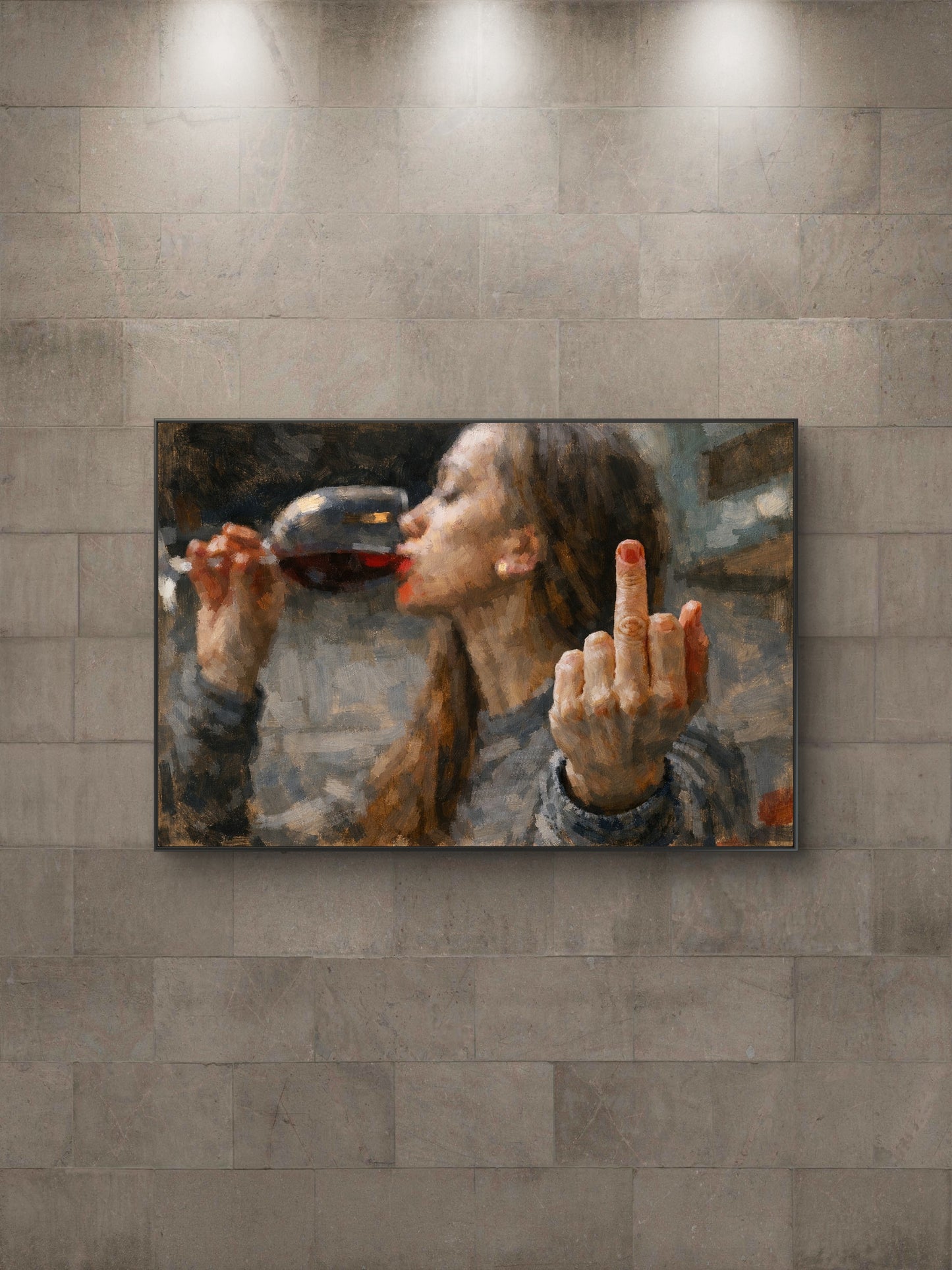 The one not giving an shoot while drinking her wine