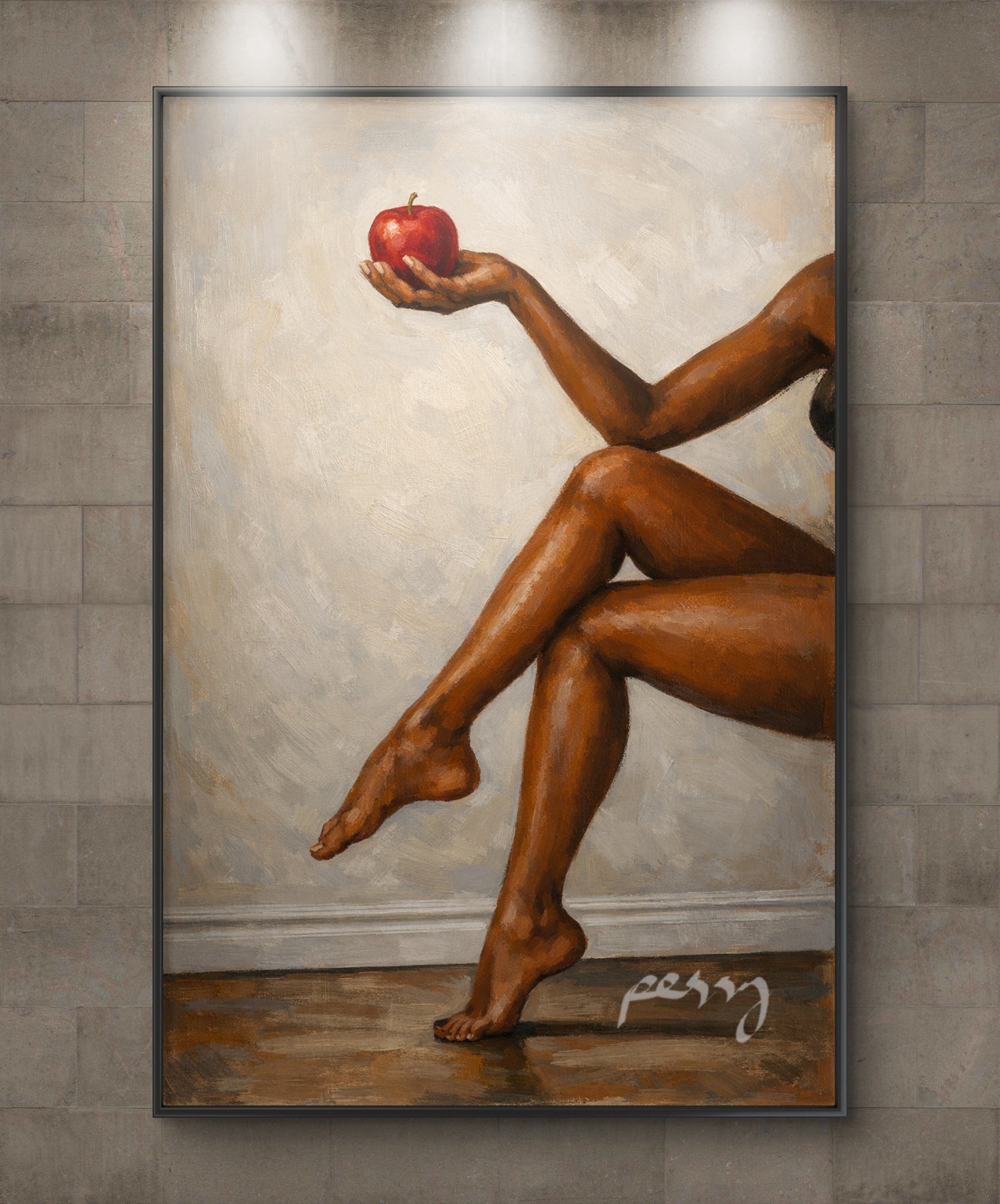 The one holding an apple
