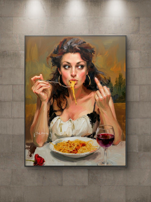 The one eating pasta and flipping off