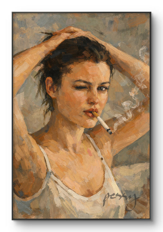 The one holding a cigarette in her mouth