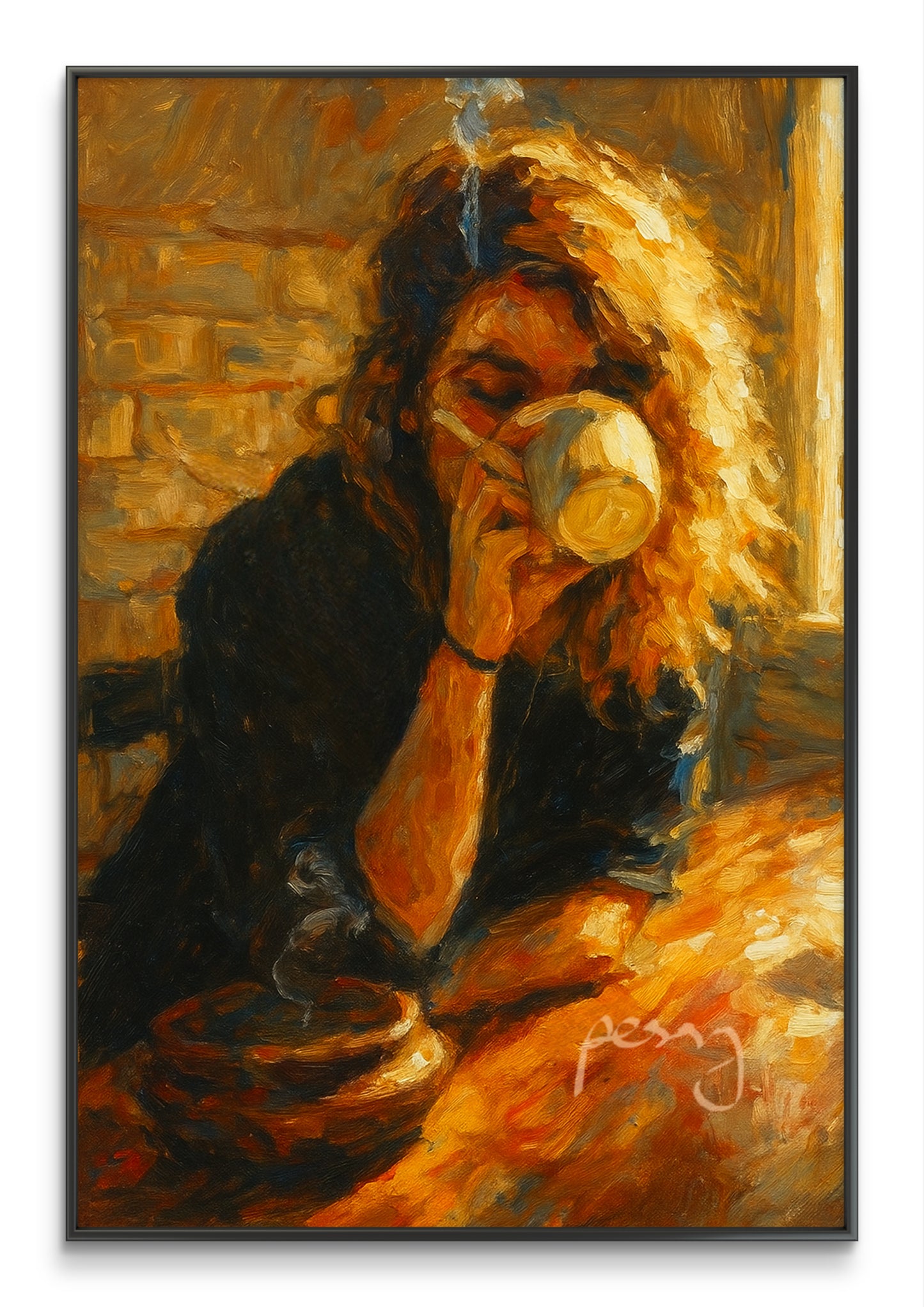 The one drinking coffee and smoking at the same time