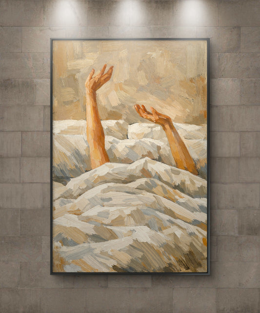 The one raising hands up in bed