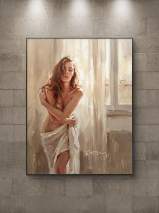 The one with the curtain around her