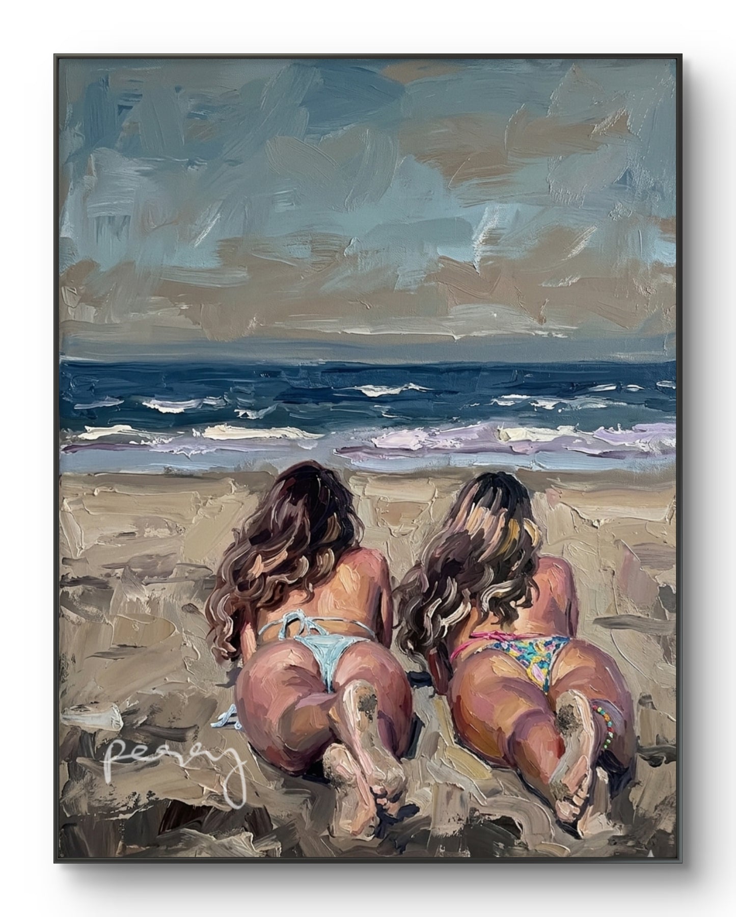 The one with her twin sister on the beach