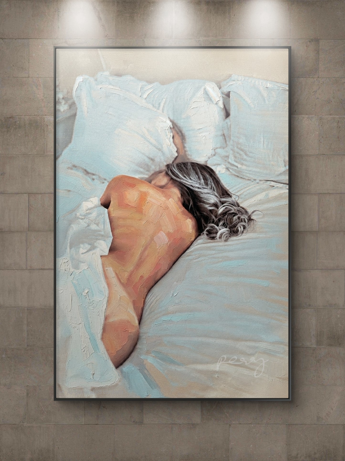 The one on the bed with her back