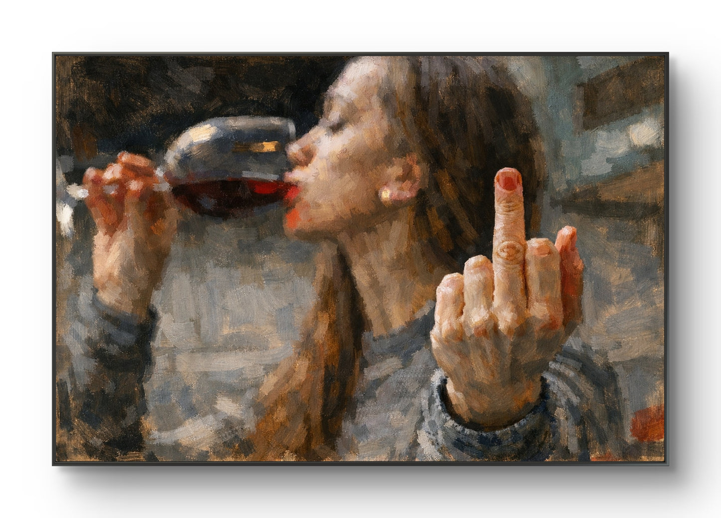 The one not giving an shoot while drinking her wine