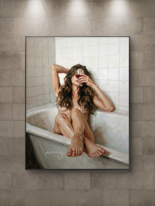 The one in the bathtub hiding her face with wine