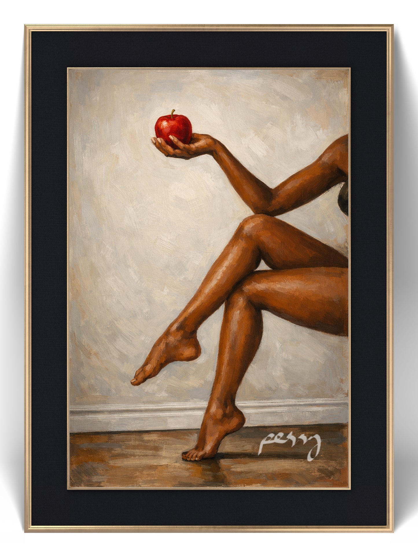 The one holding an apple