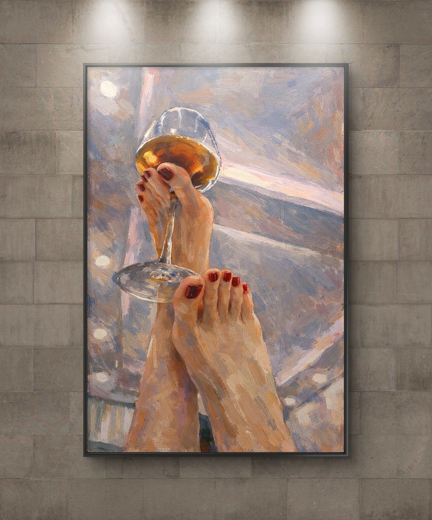 The one with feet up holding wine