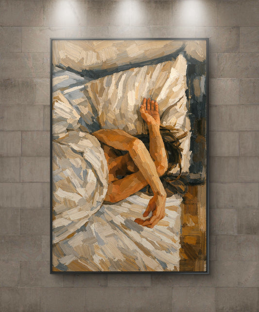The one in bed covering her face with her arms