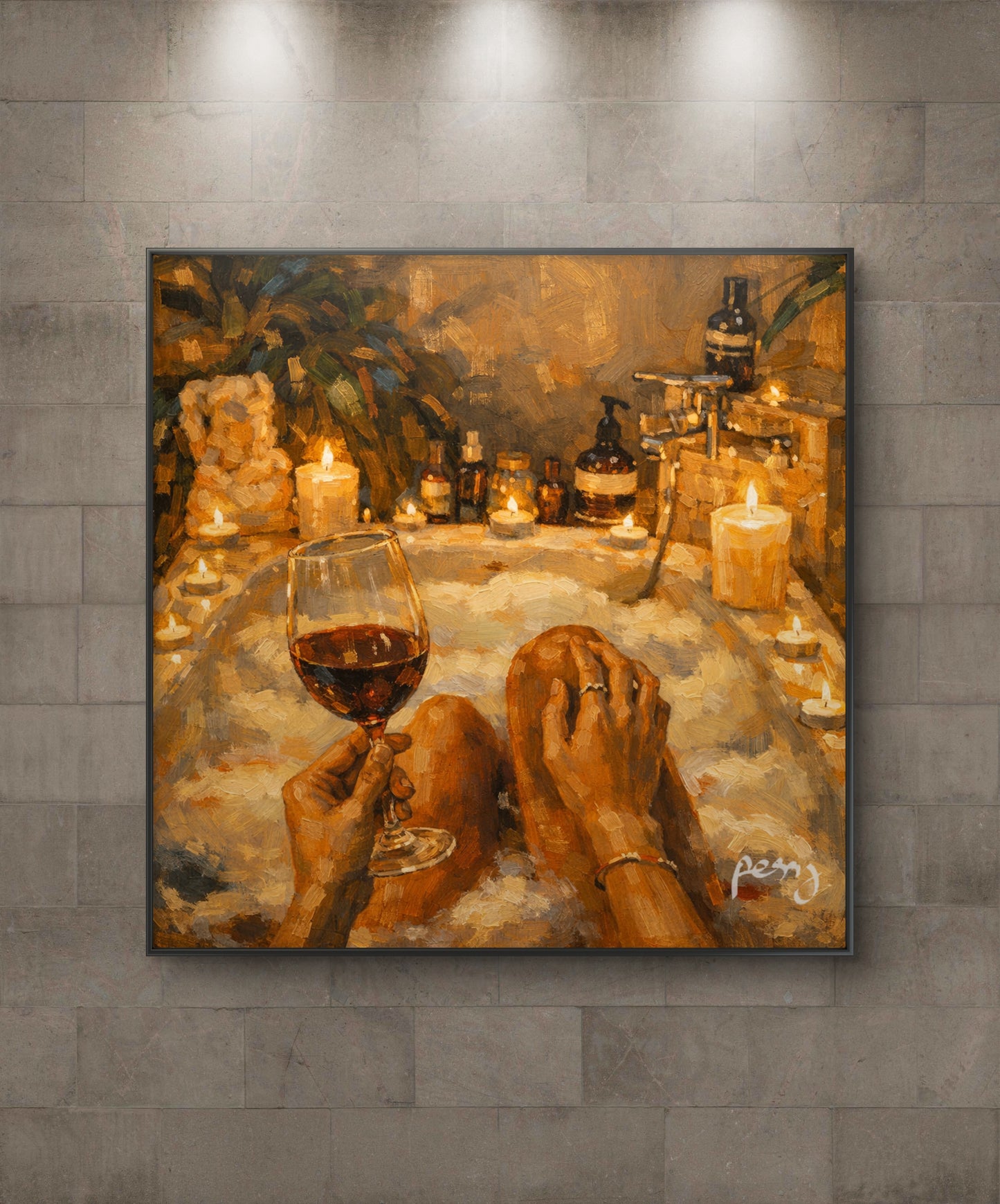 The one in bathroom with wine and candles