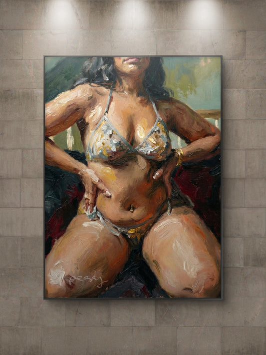 The one with the hands on her waist