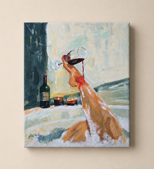 The one in bathtub pouring wine from her foot (original)