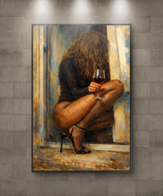 The one sitting at the window holding a wine glass