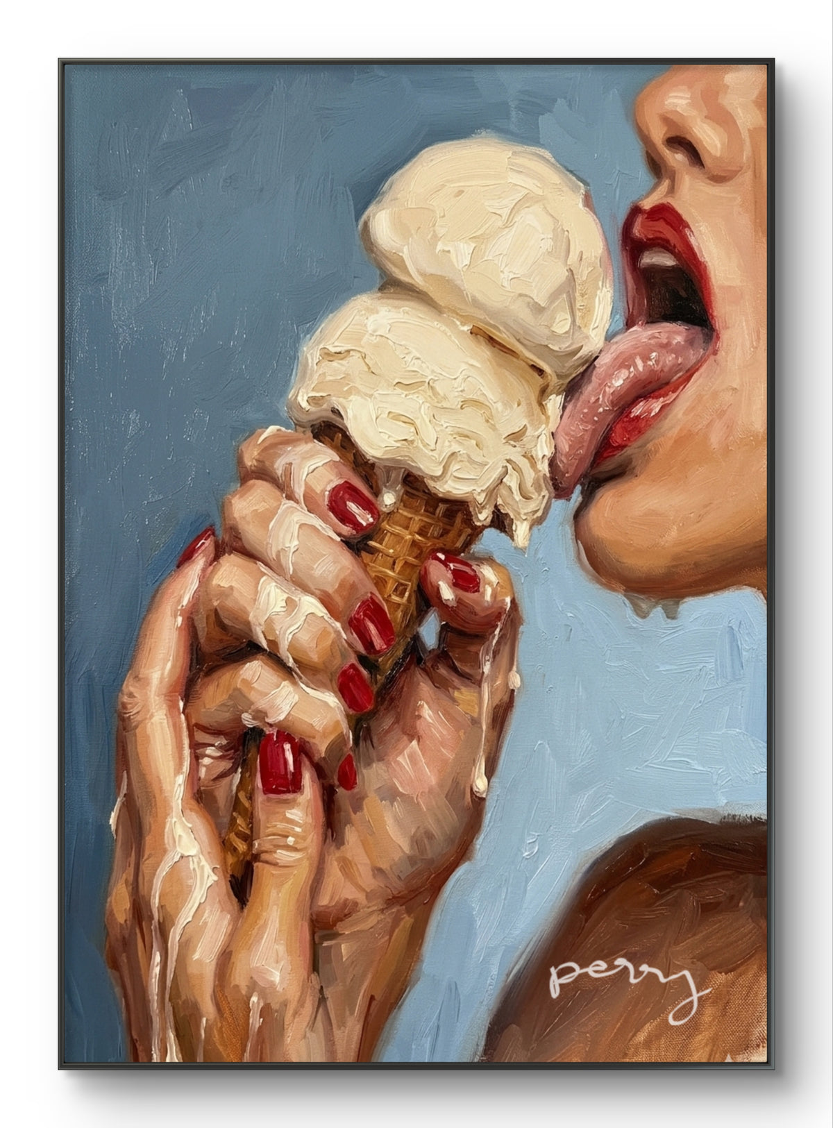 The one licking her ice-cream