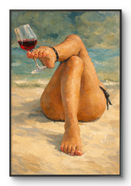 The one on the beach wine glass in her toes