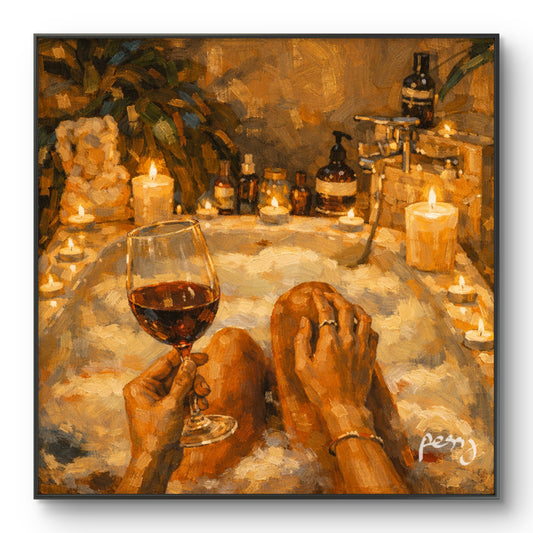The one in bathroom with wine and candles