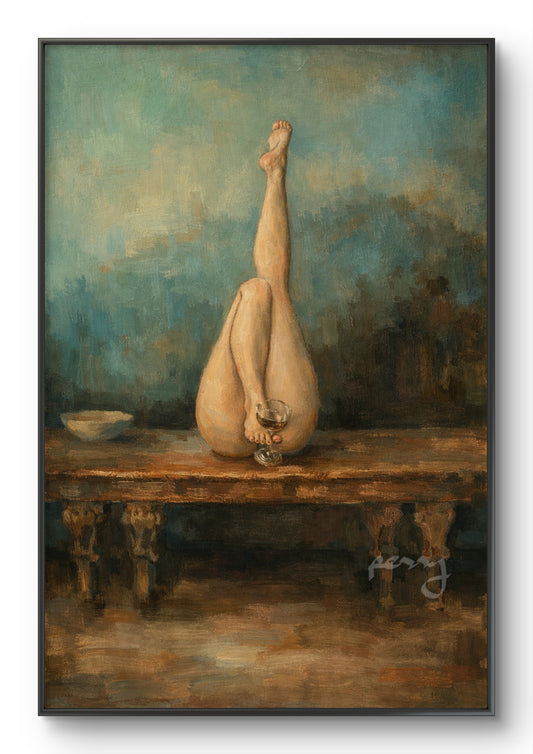 The one on the table wine glass hanging from her feet