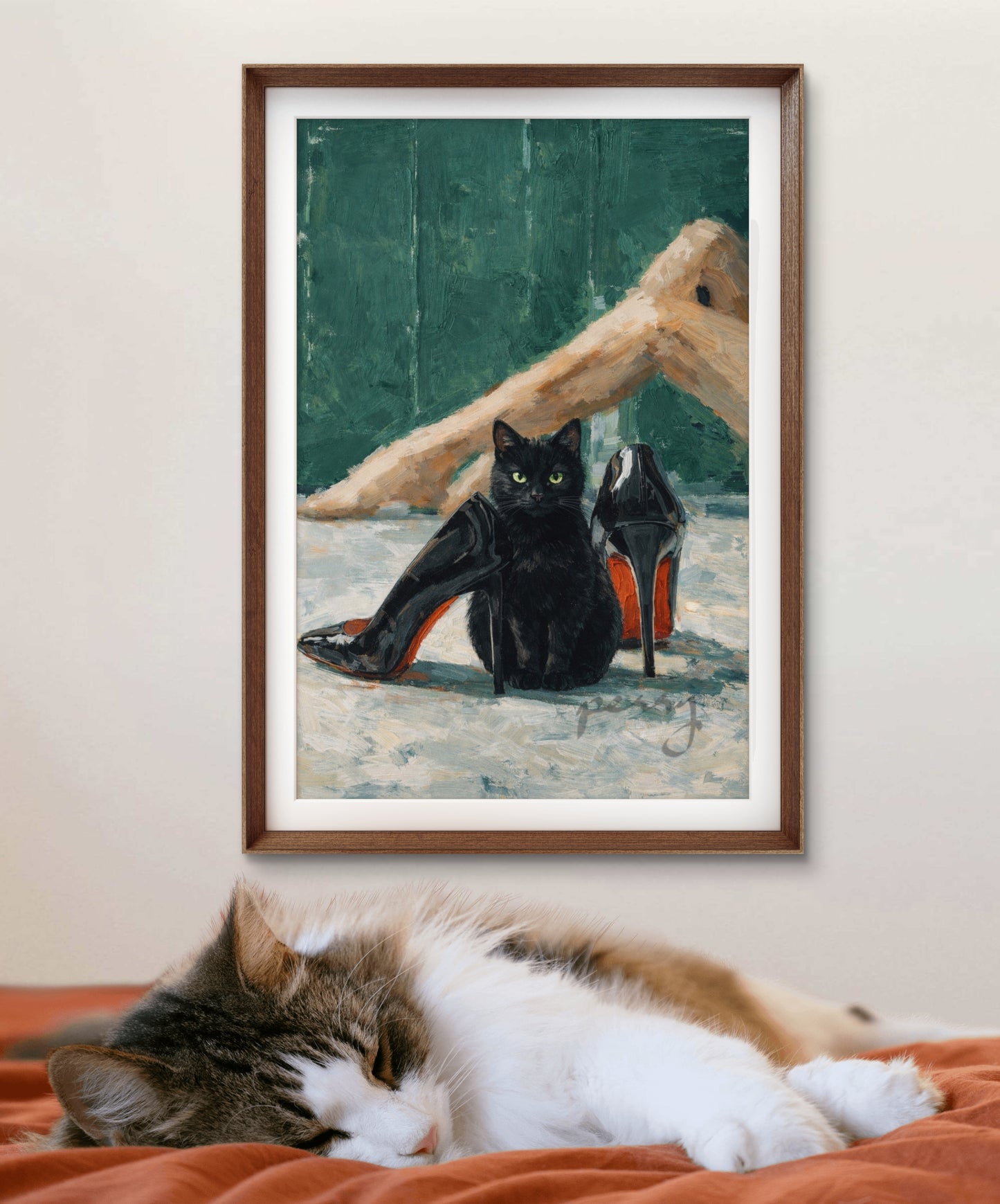 The one with the black cat and high heels