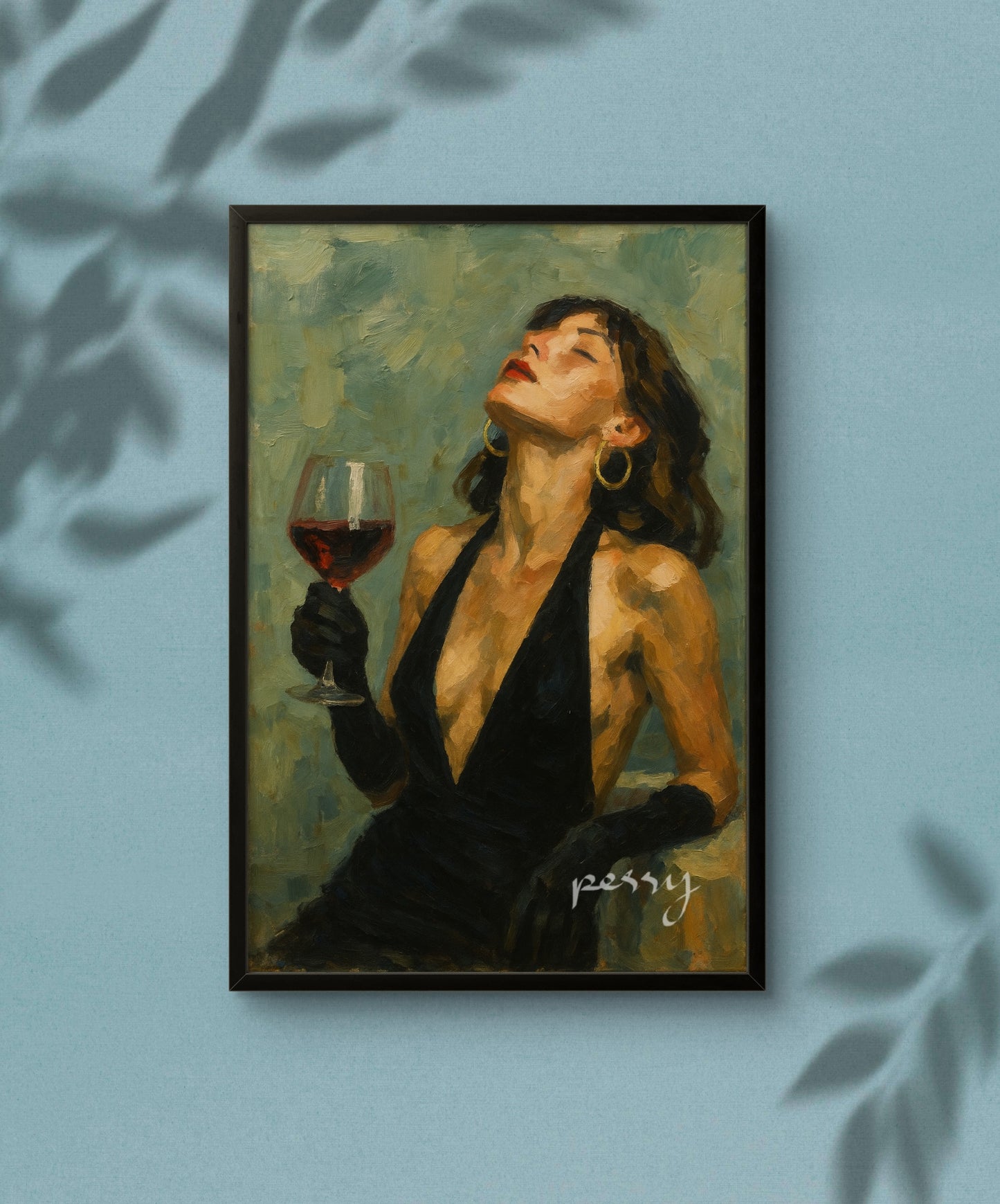 The one with the black gloves and Wine glass