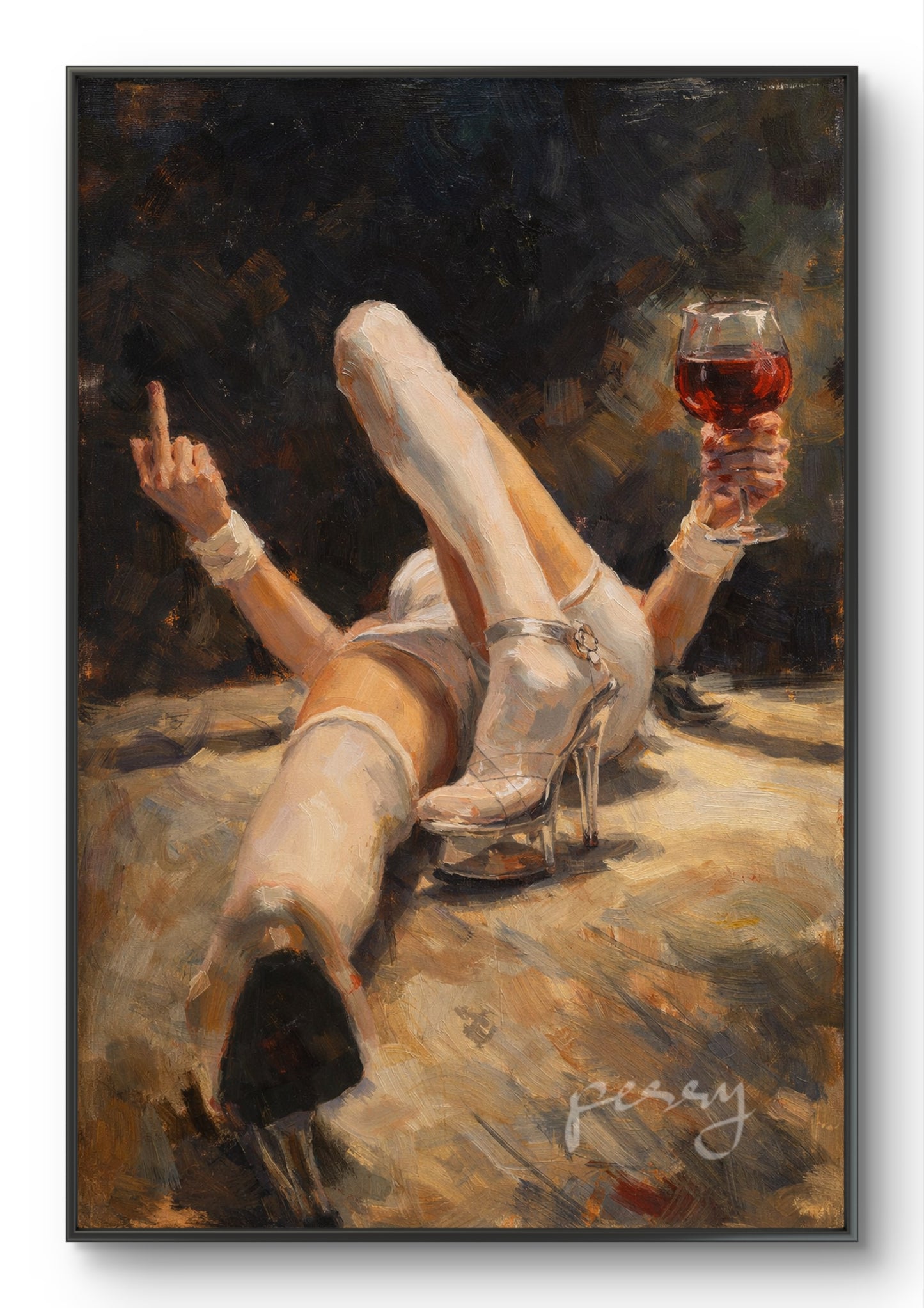 The one lying on the floor with wine and middle finger up
