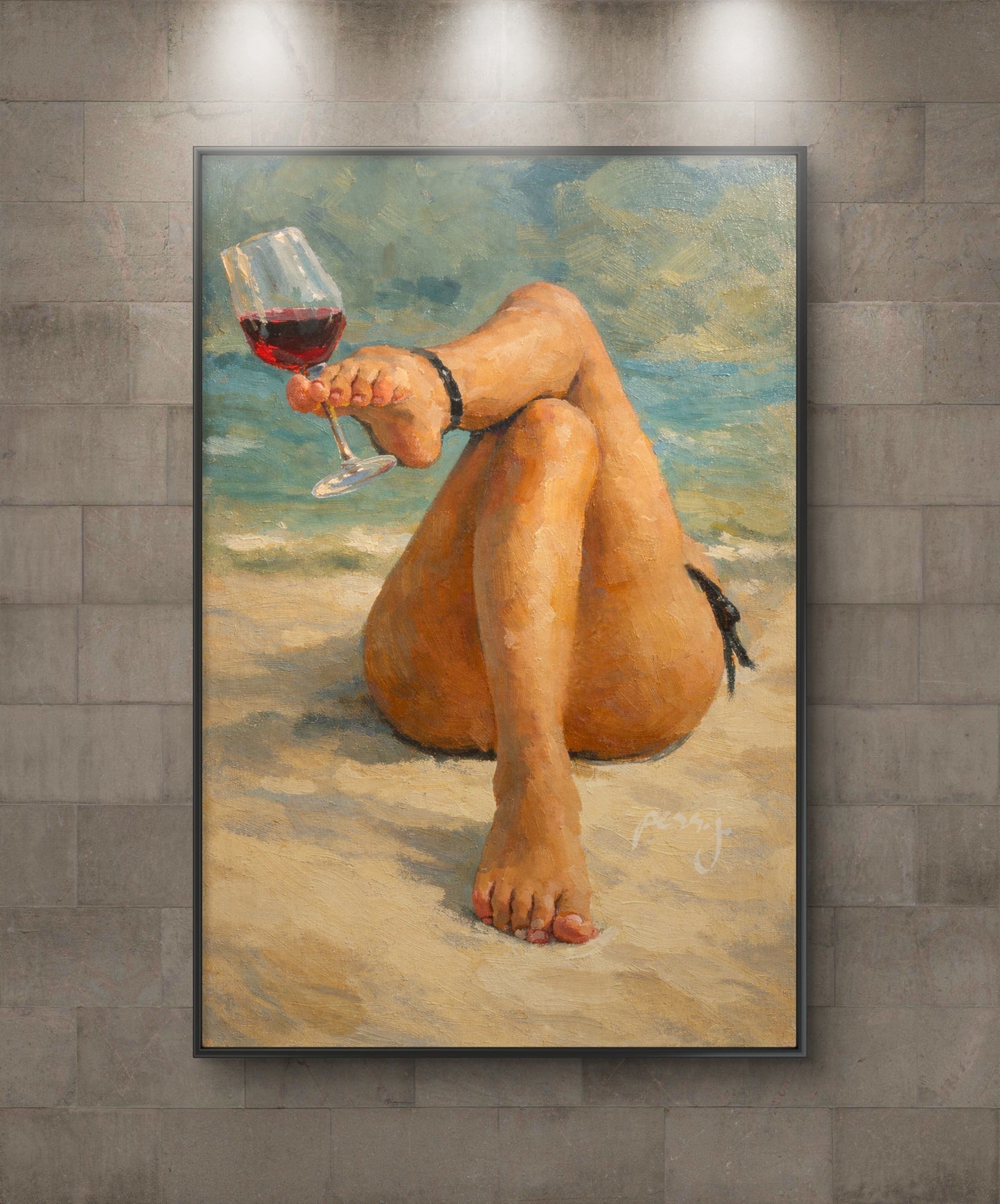 The one on the beach wine glass in her toes